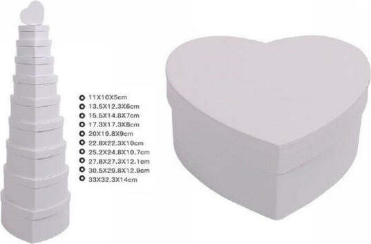 Set-10pz-Scatole-Box-Per-Regali-Varie-Misure-Matrioska-Forma-Cuore-Bianco-71960