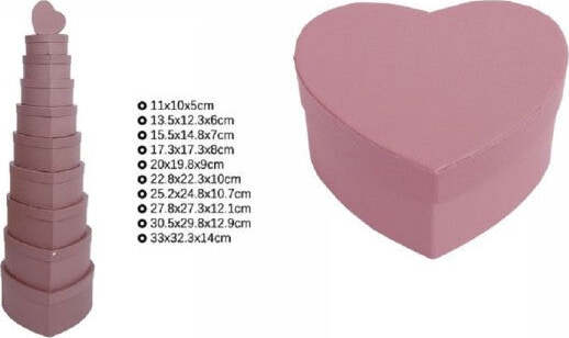Set-10pz-Scatole-Box-Regali-Varie-Misure-Matrioska-Forma-Cuore-Rosa-Antico-71962