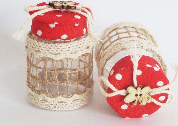 Set-12-Bomboniera-Bomboniere-Barattolo-Rosso-Pois-4x6.5cm-Farfalla-Portaconfetti
