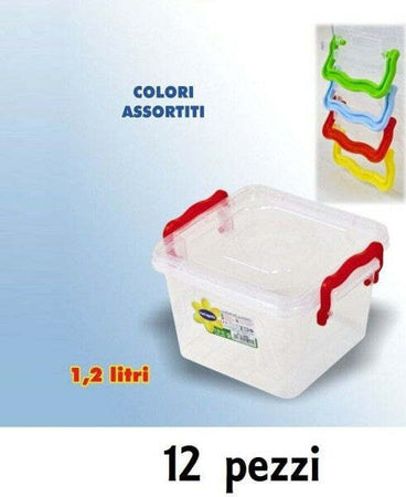 Set-12-Contenitori-Plastica-1200ml-Cibo-Alimenti-Frigorifero-Quadrati-Manici