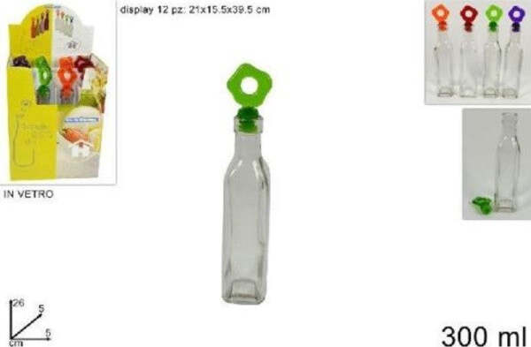 Set-12-Pezzi-Bottiglie-Bottigline-Vetro-Olio-Aceto-Con-Tappo-Colorato-300ml-Idea