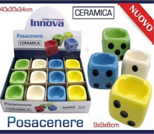 Set-12-Pezzi-Posacenere-Porta-Cenere-Sigarette-In-Ceramica-Dado-Colorato