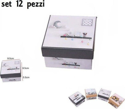 Set-12-Pezzi-Scatola-Box-Confezione-Regalo-Quadrate-Fantasia-9.5x9.5x5.5cm