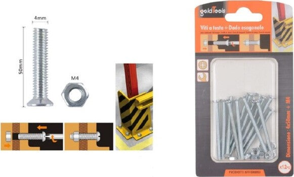 Set-12-Pezzi-Viti-Vite-A-Testa-A-Croce-Piatta-4x50mm-Con-Dado-Esagonale-M4-90938