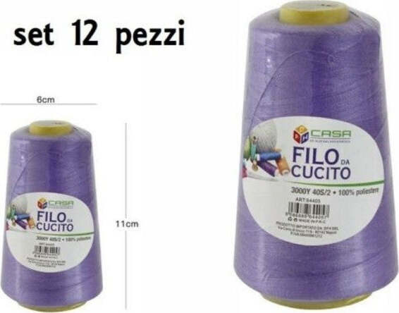 Set-12-Pz-Filati-A-Cono-Filo-Poliestere-Cucito-3000y-40s/2-Viola-Gomitolo-Cotone