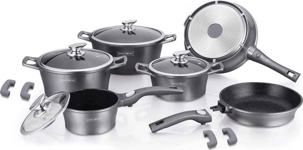 Set 14 Pezzi Pentole in Pietra Lavica Royalty Set Pentole Da Cucina in Alluminio E Acciaio Ad Induzione Pentole Con Manici Amovibili Art. 539 Casa e cucina/Pentole padelle e pirofile/Pentole e padelle/Set/Set di pentole e padelle L’Orchidea - Siderno, Commerciovirtuoso.it
