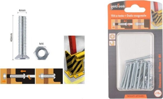 Set-15-Pezzi-Viti-Vite-Testa-A-Croce-Piatta-4x40-Mm-Con-Dado-Esagonale-M4-90937