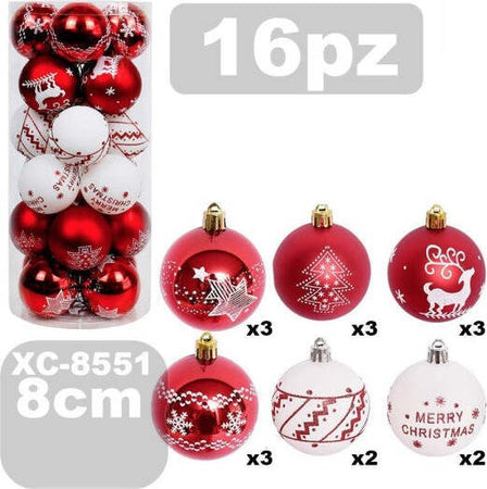 Set-16-Palline-Natalizie-Decorazioni-8-Cm-Addobbi-Per-Albero-Di-Natale-Xc-8551