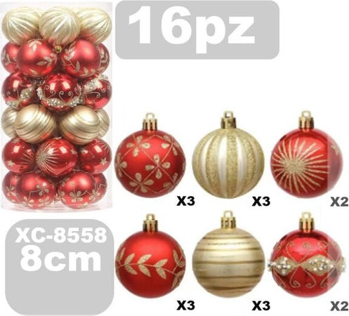 Set-16-Palline-Natalizie-Decorazioni-8-Cm-Addobbi-Per-Albero-Di-Natale-Xc-8558
