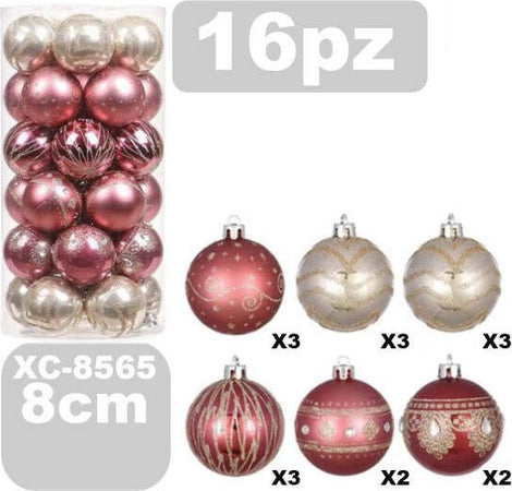 Set-16-Palline-Natalizie-Decorazioni-8-Cm-Addobbi-Per-Albero-Di-Natale-Xc-8565