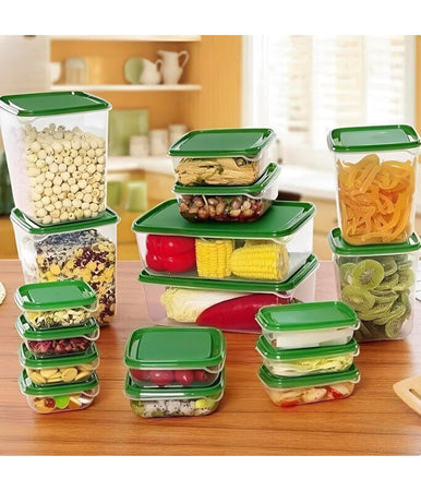 Set 17pz Contenitori Per Alimenti Con Coperchio Impilabili Trasparenti Microonde