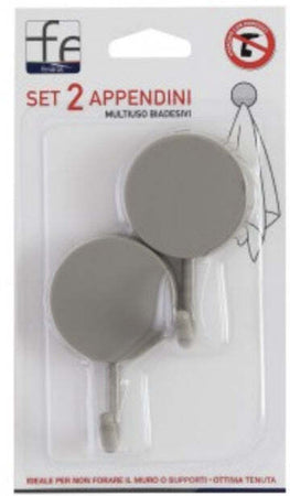 Set 2 appendini multiuso biadesivi in plastica grigia