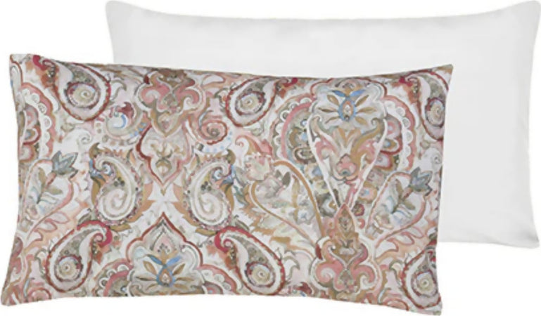 Set-2-Federe-Coppia-Di-Federe-Bifaccia-Doubleface-Stampa-Digitale-100%-Cotone-Made-In-Italy-Paisley-Dorado-/bianco