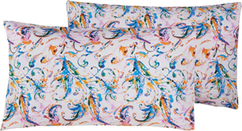 Set-2-federe-coppia-di-federe-bifaccia-doubleface-stampa-digitale-100%-cotone-Made-in-Italy-PAISLEY-MULTICOLOR-/BIANCO