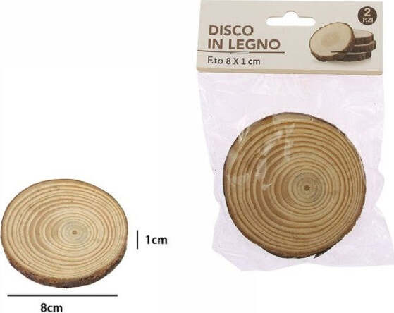 Set-2-Pezzi-Dischi-Disco-Di-Legno-Decorativo-Per-Ornamento-8x1-Cm-Rotondo-72108