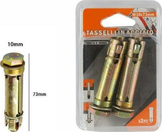 Set-2-Pezzi-Tasselli-Tassello-Bulloni-In-Acciaio-M10-X-73mm-Accessori-Minuteria