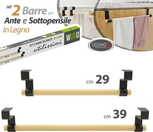 Set-2-Porta-Asciugamani-Strofinacci-In-Legno-Per-Ante-Porte-Con-Aggancio-Rapido