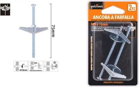 Set-2-Pz-Ancora-A-Farfalla-In-Acciaio-Con-Dado-E-Rondella-Tassello-M4x75mm-57225