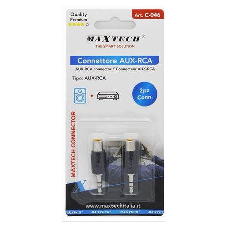 Set 2 Pz Connettore Adattatore Audio Spina Rca Femmina A Aux 3,5mm Maschio C-046