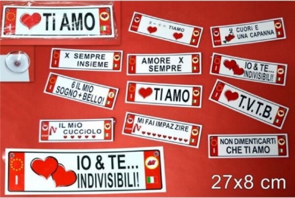 Set-2-Pz-Targa-Targhetta-Adesiva-Idea-Regalo-San-Valentino-Mod.-Assortiti-27x8cm