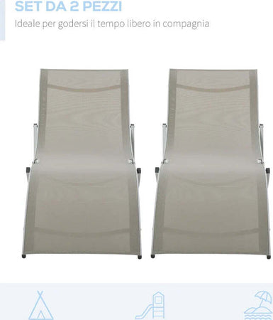 Set-2-Sdraio-da-Giardino-Pieghevoli,-Lettino-Prendisole-in-Alluminio-e-Textilene,-61x165x63cm-84B-540GY