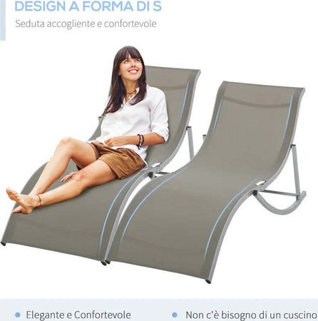 Set-2-Sdraio-da-Giardino-Pieghevoli,-Lettino-Prendisole-in-Alluminio-e-Textilene,-61x165x63cm-84B-540GY