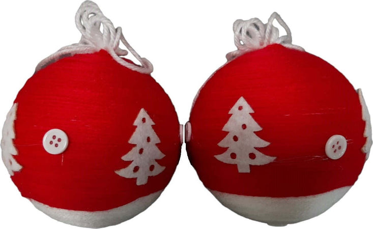 Set-2-sfere-di-Natale-in-lana-cm-10-Bianco-rosso-Assortito-Ciao-Srl