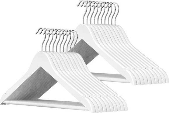 Set-20pz-Grucce-In-Legno-Bianco-Barra-Portapantaloni-Antiscivolo-Gancio-Ruotante