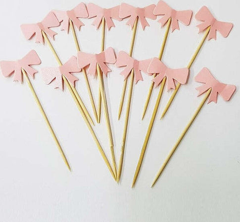 Set-24-Pezzi-Stuzzicadenti-Fiocco-Rosa-Per-Cupcake-Per-Festa-Aperitivo-Snack