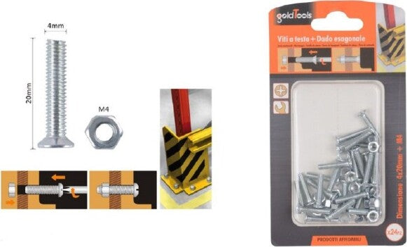 Set-24-Pezzi-Viti-Vite-A-Testa-A-Croce-Piatta-4x20mm-Con-Dado-Esagonale-M4-90935
