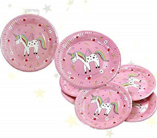 Set-24pz-Piatti-Piatto-Carta-18cm-Unicorno-Rosa-1-Compleanno-Nascita-Battesimo-Feste