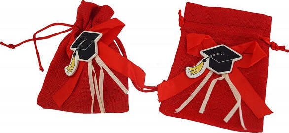 Set-24pz.-Sacchetti-Sacchetto-Rosso-Laurea-Juta-10x13cm-Bomboniera-Portaconfetti