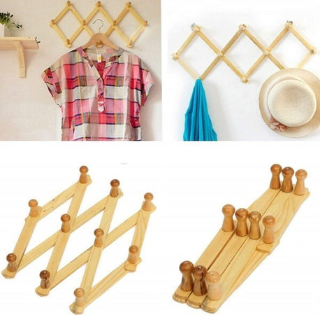 Set-2pz-Appendiabiti-Parete-In-Legno-Ganci-Attaccapanni-Gruccia-Vestiti-Pieghevole