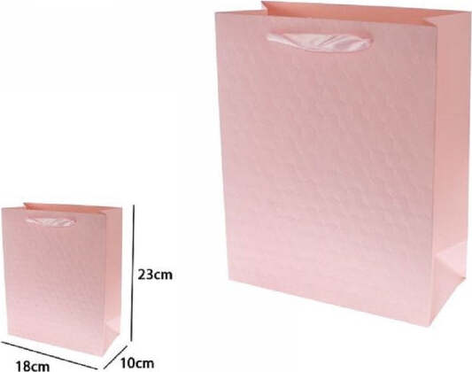 Set-2pz-Borse-Buste-Regalo-Shopper-Rosa-Goffrata-Manico-Tessuto-23x18x10cm-69929