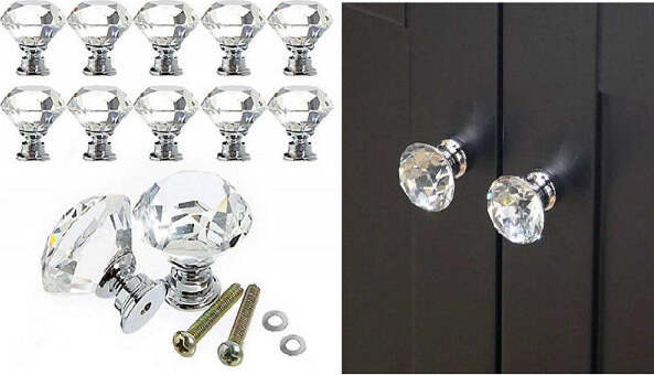 Set-2pz-Pomello-Cristallo-Argento-25x30mm-Maniglia-Plastica-Per-Mobili-Cassetto-Viti