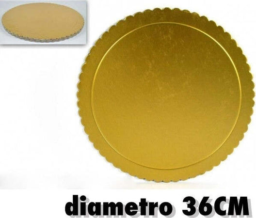 Set-2pz.-Vassoio-Porta-Sotto-Torta-Piatto-36cm-Oro-Tondo-Dolci-Cartone-Trasporto