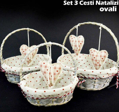 Set-3-Cestini-Natalizi-Ovali-In-Vimini-E-Tessuto-Diametro-39/34/29-Cm-Grigio