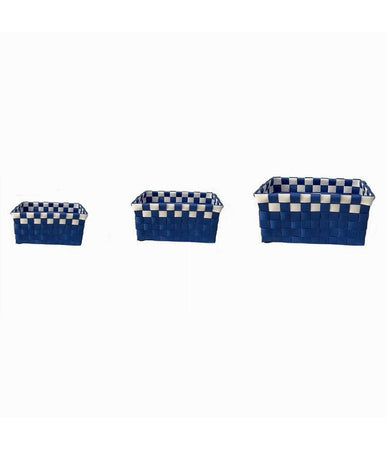 Set 3 Cestini Portaoggetti Organizer Tessuto Bagno Rettangolari Blu Bianco 59082