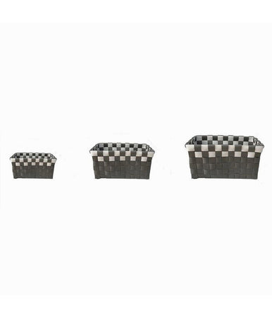 Set 3 Cestini Portaoggetti Organizer Tessuto Bagno Rettangolari Grigio Bianco 59081