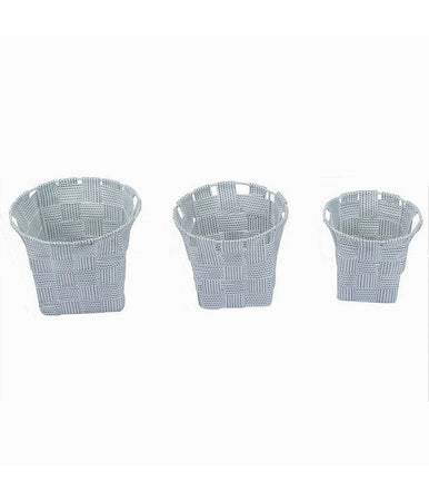 Set 3 Cestini Tondi Porta Oggetti Tessuto Grigio Chiaro Bagno Casa Cucina 79042