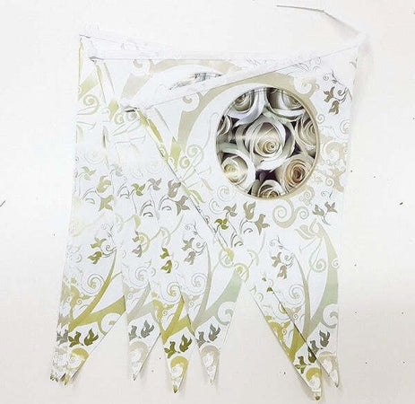 Set-3-Festoni-Rose-Bianco-12-Bandierine-Ciascuno-Addobbi-Matrimonio-Fiori-Party