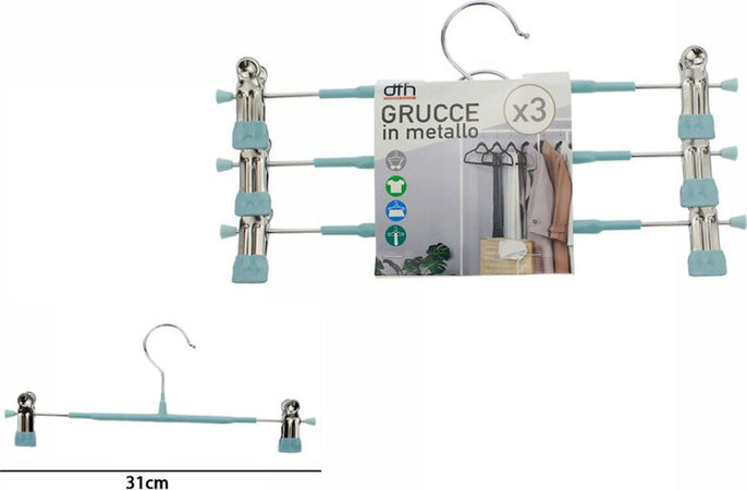 Set 3 Grucce Pantaloni In Metallo Azzurro Armadio Clip Antiscivolo Gonne Shorts Casa e cucina/Organizzazione interni/Organizzazione guardaroba/Grucce e appendini/Grucce Trade Shop italia - Napoli, Commerciovirtuoso.it