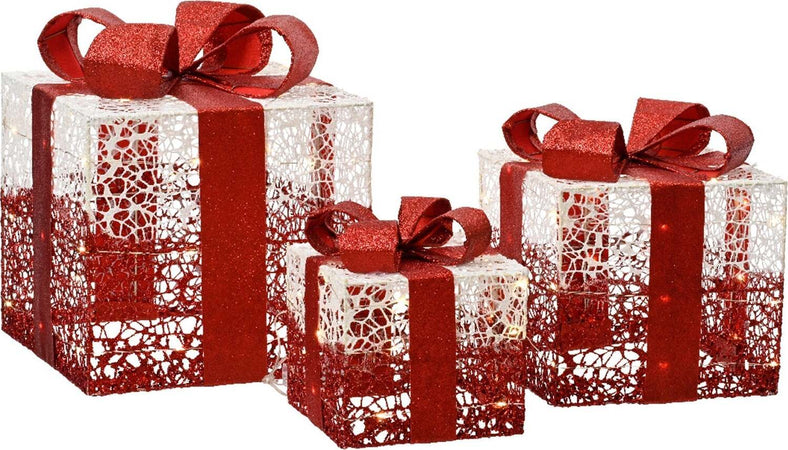 Set 3 pacchi regalo in resina luminoso color rosso e bianco per uso interno ed esterno Casa e cucina/Decorazioni per interni/Addobbi e decorazioni per ricorrenze/Decorazioni natalizie/Luci natalizie/Catene luminose per esterni MagiediNatale.it - Altamura, Commerciovirtuoso.it