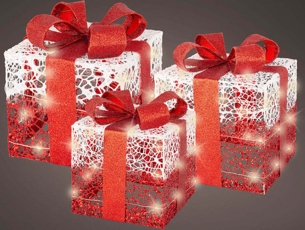 Set 3 pacchi regalo in resina luminoso color rosso e bianco per uso interno ed esterno Casa e cucina/Decorazioni per interni/Addobbi e decorazioni per ricorrenze/Decorazioni natalizie/Luci natalizie/Catene luminose per esterni MagiediNatale.it - Altamura, Commerciovirtuoso.it
