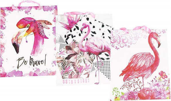 Set-3-Pezzi-Busta-Buste-Piccola-Fenicottero-Regalo-23x18x8-Cm-Sacchetti-Festa