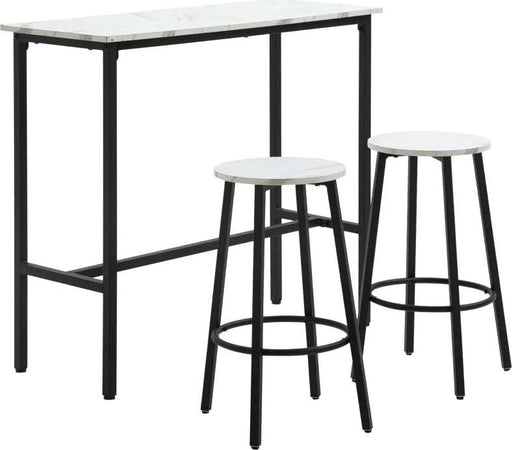 Set-3-Pezzi-con-Tavolo-Rettangolare-e-2-Sgabelli-da-Bar-in-Truciolato,-MDF-e-Acciaio,-Bianco-e-Nero-HY3835-943V01WTHY3