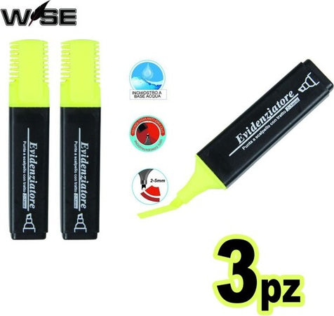 Set-3-Pezzi-Evidenziatore-Giallo-Penna-Penne-Fluo-Evidenziatori-Scuola-Ufficio