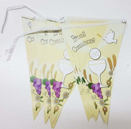 Set-3-Pezzi-Festoni-Comunione-Bianco-Giallo-12-Bandierine-Addobbi-Prima-Festone