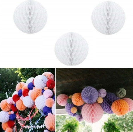 Set-3-Pezzi-Pendente-Pon-Pon-Bianco-Palla-Addobbo-In-Carta-25-Cm-Lanterna