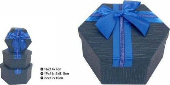 Set-3-Pezzi-Scatole-Box-Per-Regali-Varie-Misure-Esagonali-Blu-Con-Fiocco-69352